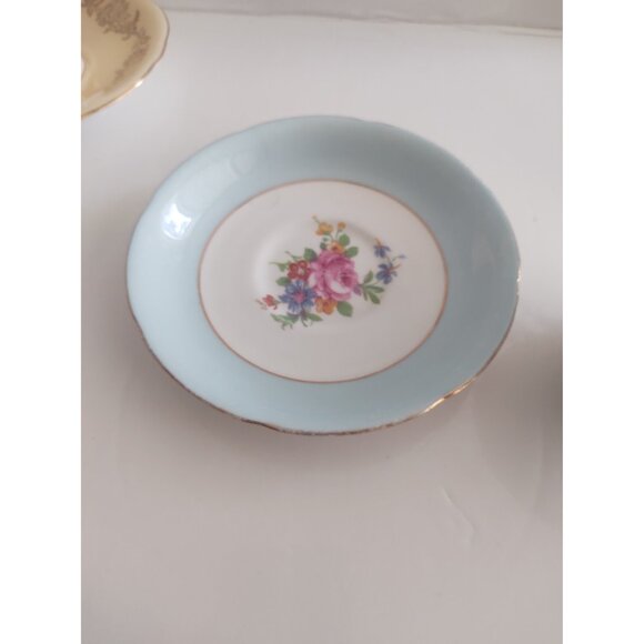 Vintage Grafton England Wide Mouth Tea Cup & Saucer set Blue & Floral 1950's - Picture 13 of 14